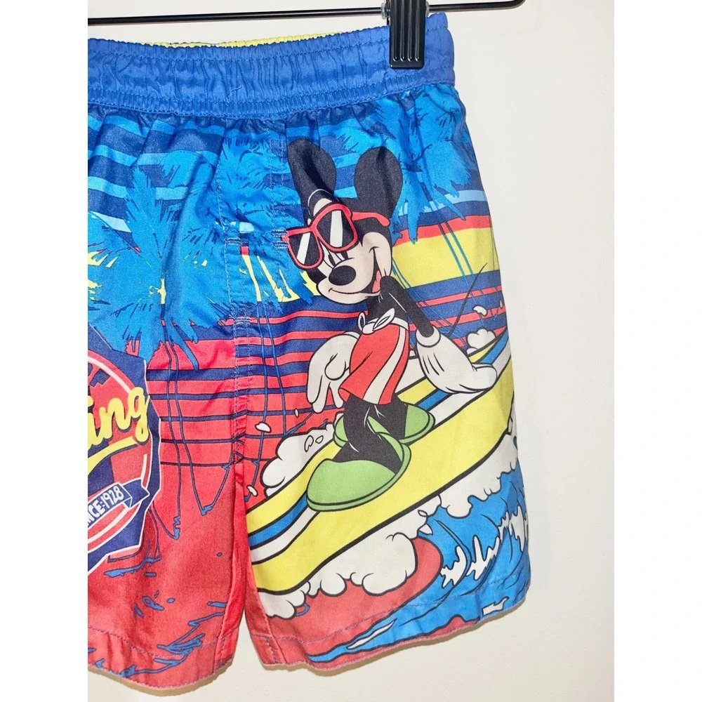 DISNEY Kids Mickey Mouse Surf Boarding Swim Trunks Red Blue | Size 2T - Picture 6 of 8